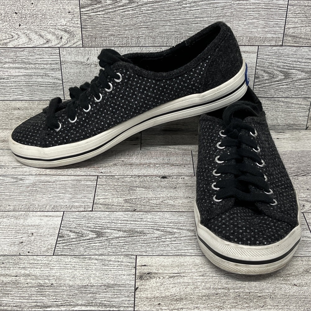 Keds Silver Glitter Black White Shoes WF55735 Women Size‎ 5